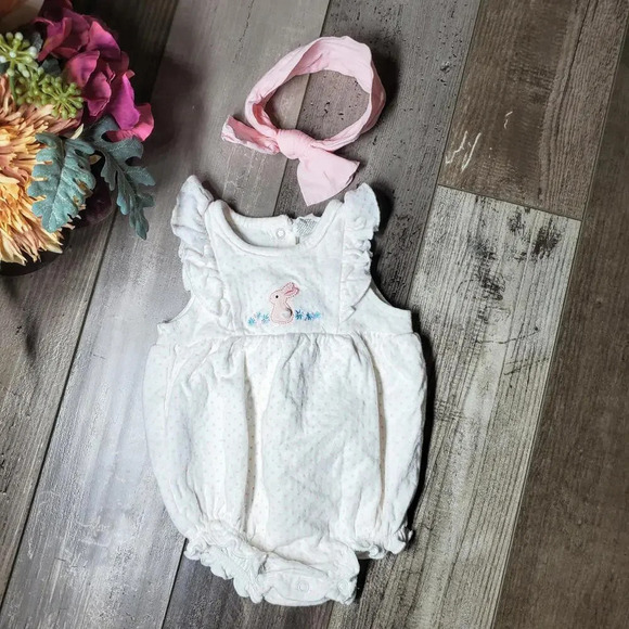 Starting Out Other - Starting Out Cotton White & Pink Polka Dot Bunny Rabbit Baby Girl Outfit Size 6M